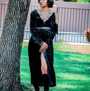 Zara Trufalac Green Velvet Midi Wrap Dress